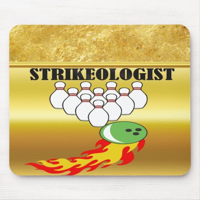 Bowling Buttone und Ball mit dem Wort STRIKEOLOGIS Mousepad (Vorne)