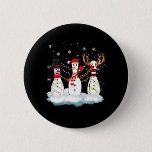 Bowling Christmas Pajama Lights Reindeer Santa Fun Button