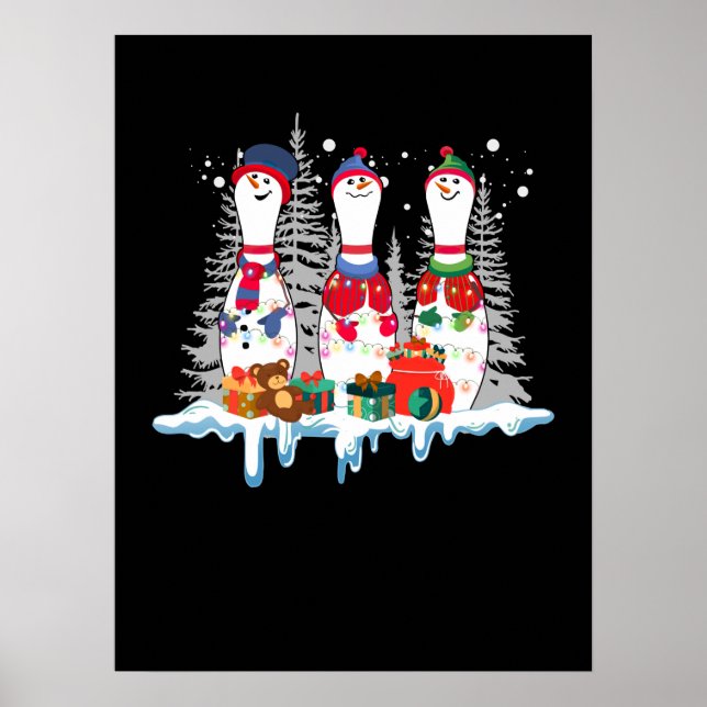 Bowling Christmas Pajama Lights Reindeer Santa Fun Poster (Vorne)