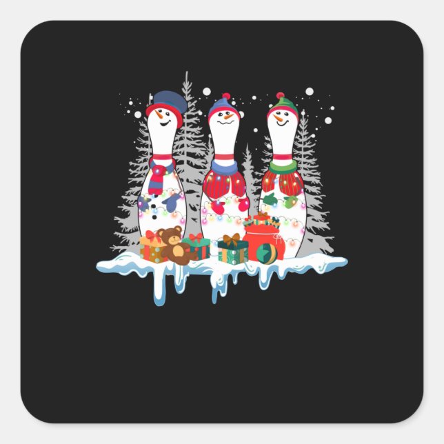 Bowling Christmas Pajama Lights Reindeer Santa Fun Quadratischer Aufkleber (Vorderseite)