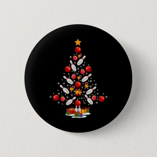 Bowling Christmas Tree Funny Bowling Lovers Novelt Button (Vorderseite)