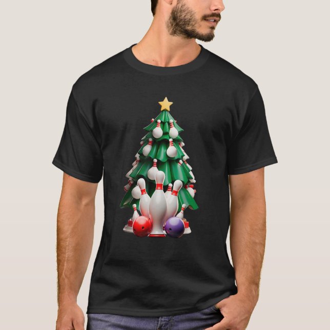 Bowling Christmas Tree Funny Xmas Design T-Shirt (Vorderseite)