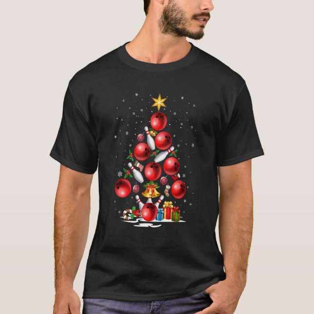 Bowling Christmas Tree Light Xmas T-Shirt (Vorderseite)