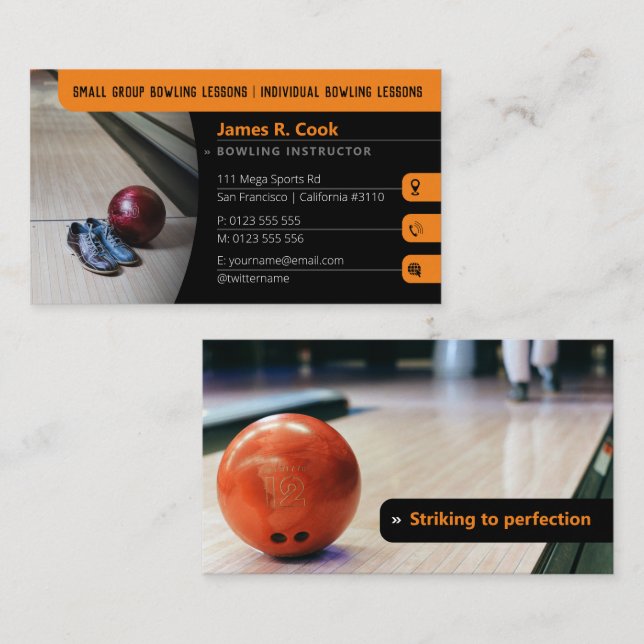Bowling Coach | Foto Sport Black Visitenkarte (Vorne/Hinten)