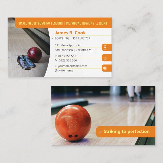Bowling Coach | Foto Sport Orange Visitenkarte (Vorne/Hinten)