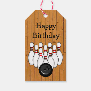 Bowling dachte über Geburtstag nach und von Geschenkanhänger