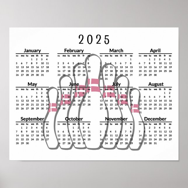 Bowling-Design 2025 Kalender Poster  (Vorne)