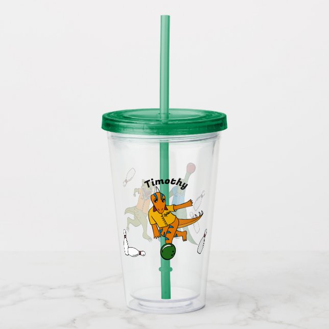 Bowling Dinosaurier Cartoon Personalisiert Bowlers Acryltrinkbecher (Vorderseite)