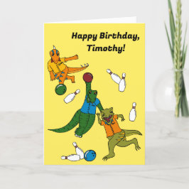 Bowling Dinosaurier Cartoon Personalisiert Bowlers Karte