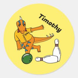 Bowling Dinosaurier Cartoon Personalisiert Bowlers Runder Aufkleber