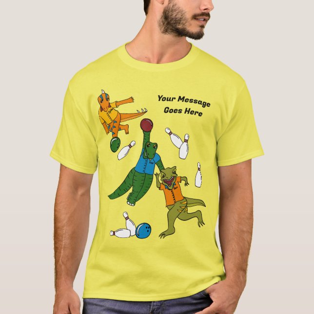 Bowling Dinosaurier Cartoon Personalisiert Bowlers T-Shirt (Vorderseite)
