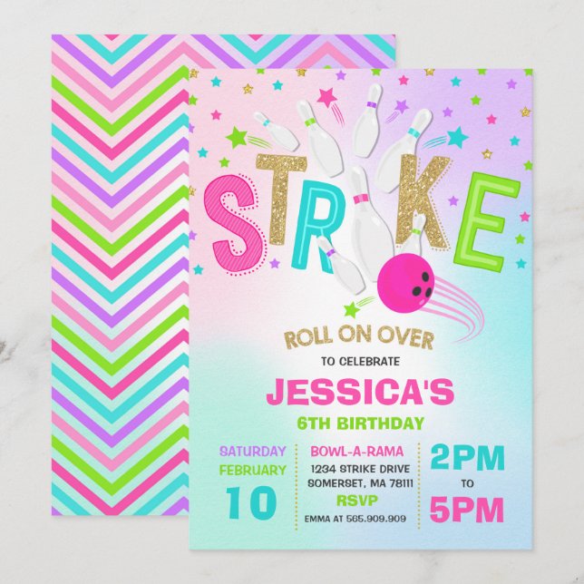 Bowling Einladung Bowling Geburtstagsparty Streik (Vorne/Hinten)