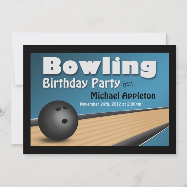Bowling - Einladungen zur Blue Birthday Party (Vorderseite)