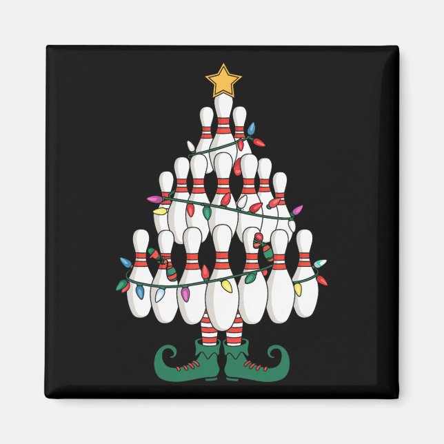 Bowling Elves Button Strike Christmas Tree Lights  Magnet (Vorne)