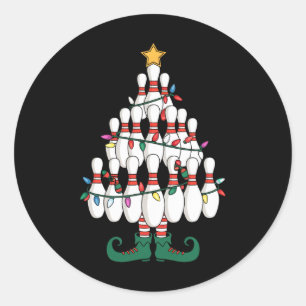 Bowling Elves Button Strike Christmas Tree Lights Runder Aufkleber