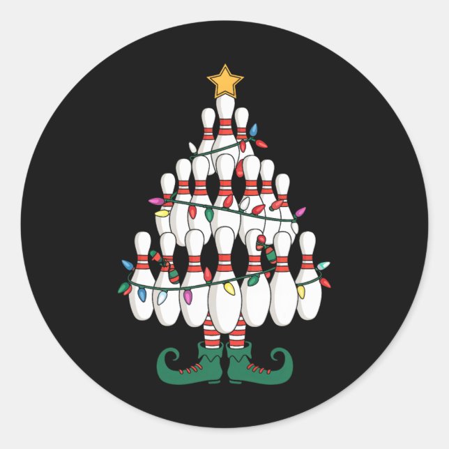 Bowling Elves Button Strike Christmas Tree Lights  Runder Aufkleber (Vorderseite)
