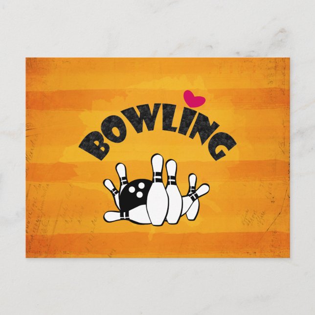 Bowling Fanatic Heart Bowling Buttone und Ball Postkarte (Vorderseite)