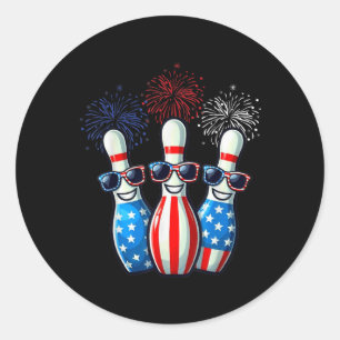 Bowling Fireworks American US Flag Sungles 4. Runder Aufkleber