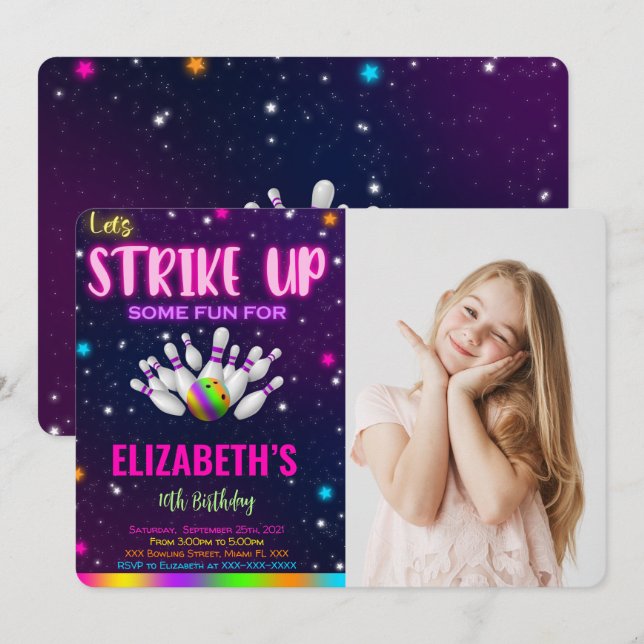 Bowling Foto Einladung (Vorne/Hinten)