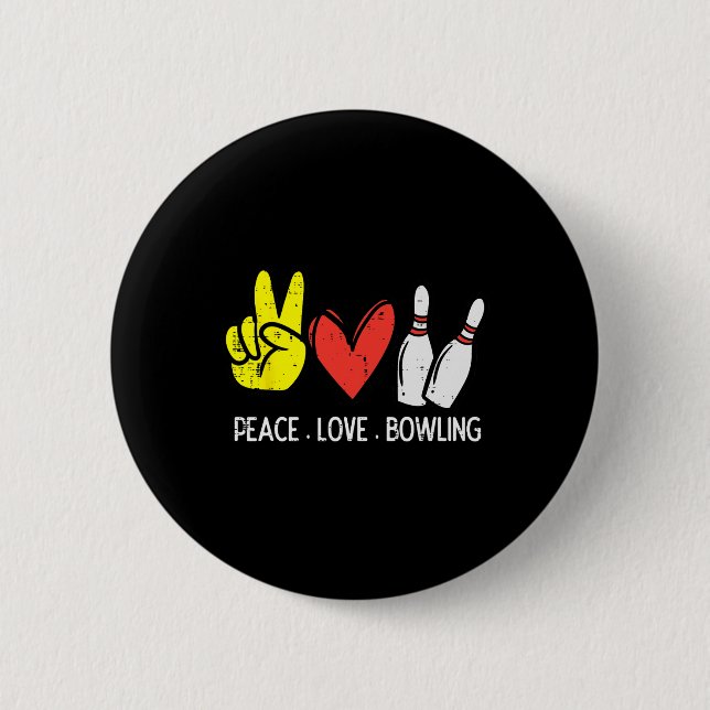 Bowling-Frieden Liebe Bowling Männer Frauen Kinder Button (Vorderseite)