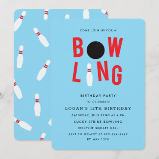 Bowling Fun Kids Geburtstagsparty Einladung_blau Einladung