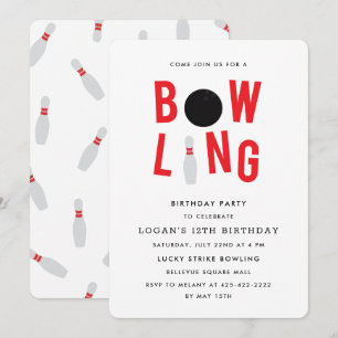Bowling Fun Kids Geburtstagsparty Einladung_weiß Einladung