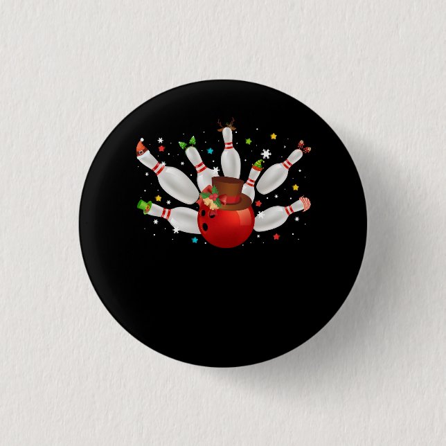 Bowling Game Christmas Bowler Weihnachtsmannmütze  Button (Vorderseite)