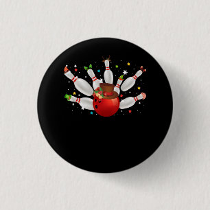 Bowling Game Christmas Bowler Weihnachtsmannmütze  Button