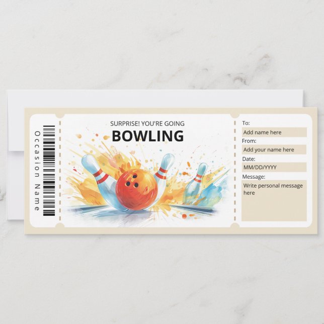 Bowling-Geschenkgutschein, Bowling-Geschenkgutsche Einladung (Vorderseite)