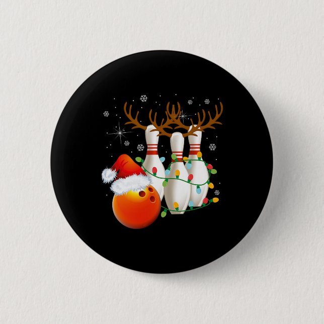 Bowling Gifts Christmas Bowling Weihnachtsmannmütz Button (Vorderseite)