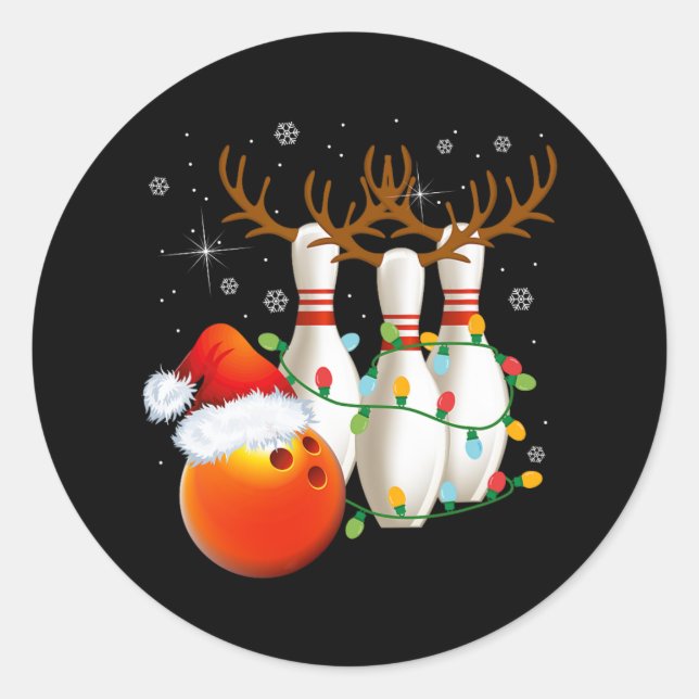 Bowling Gifts Christmas Bowling Weihnachtsmannmütz Runder Aufkleber (Vorderseite)