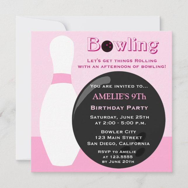 Bowling Girl Anniversaire Fête Invitation (Devant)