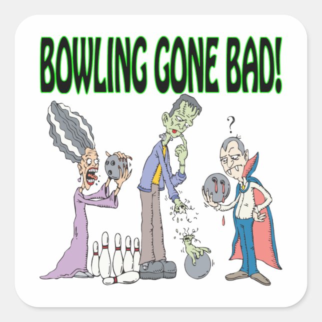 Bowling Gone Bad Quadratischer Aufkleber (Vorderseite)