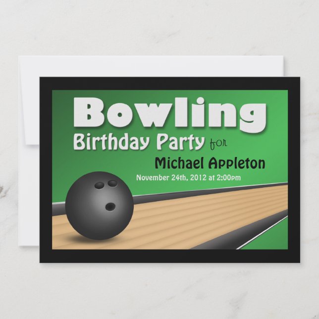 Bowling - Green Birthday Party Invitations (Devant)