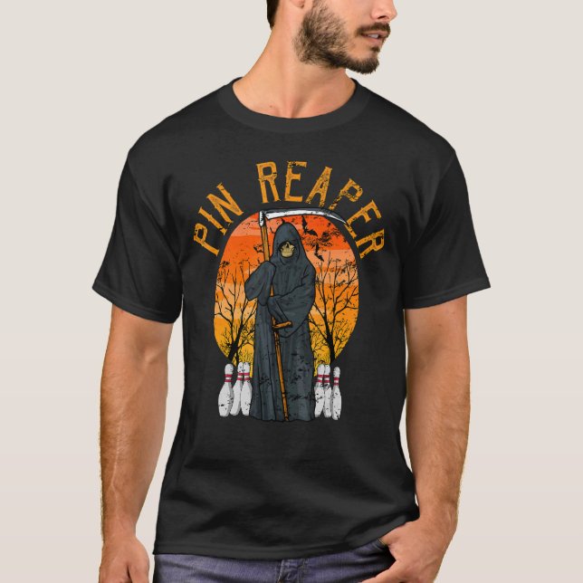 Bowling Grim Sensenmann Bowler Männer oder Frauen T-Shirt (Vorderseite)