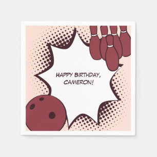 Bowling Happy Birthday Name Paper Serviette