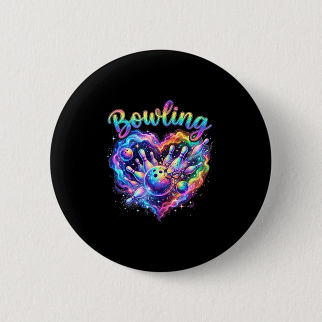Bowling Herz bunte Bowling-Pin-Liebhaber Bowler Button (Vorderseite)