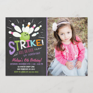 Bowling Invitation Anniversaire Rose Purple Girl
