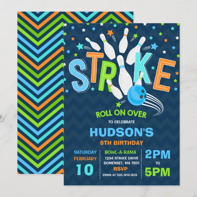 Bowling Invitation Bowling Anniversaire Frappe (Devant / Derrière)