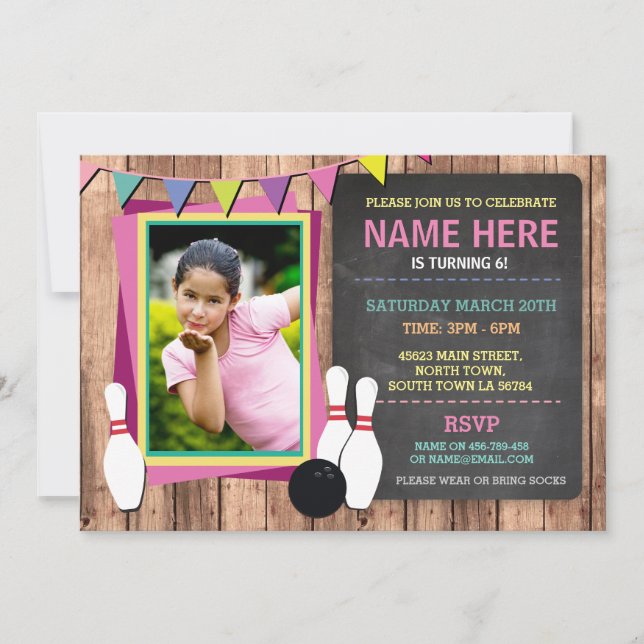 Bowling Invitation Photo Bowl Chalk Bowls Invitati (Devant)