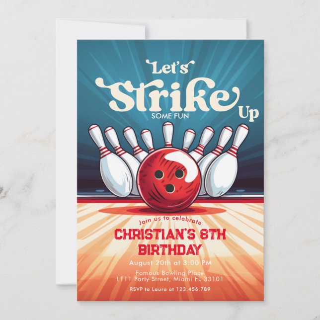 Bowling Kindergeburtstag Party Einladung (Vorderseite)