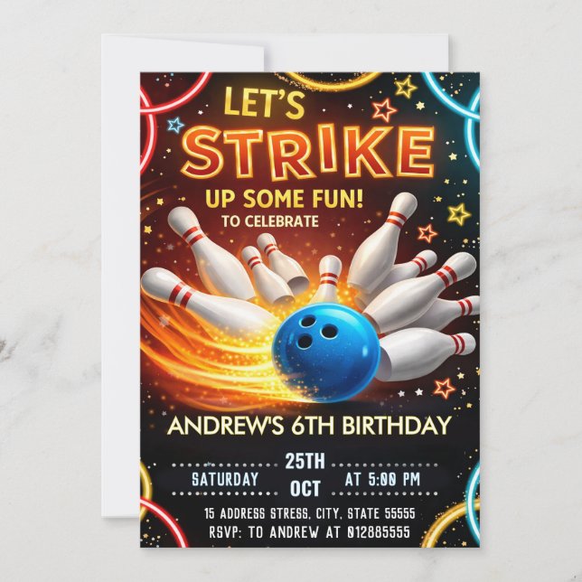 Bowling Kindergeburtstagsfeier Einladung (Vorderseite)