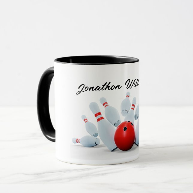 Bowling - Kugel und Pins - ein Strike! Tasse (Vorderseite Links)