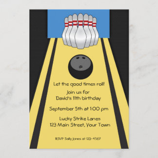 Bowling Lane, Buttone, Ball, Party Einladung