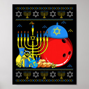 Bowling Ll Menorah und Dreidel Ugly Hanukkah Poster