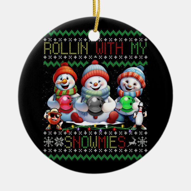 Bowling Lover Bowlers Rollin zu Weihnachten Keramik Ornament (Vorne)