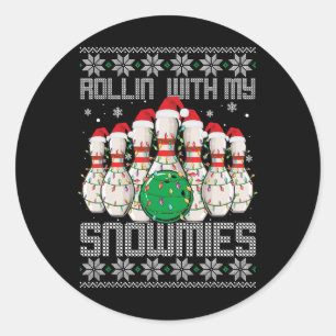 Bowling Lover Bowlers Rollin zu Weihnachten Runder Aufkleber
