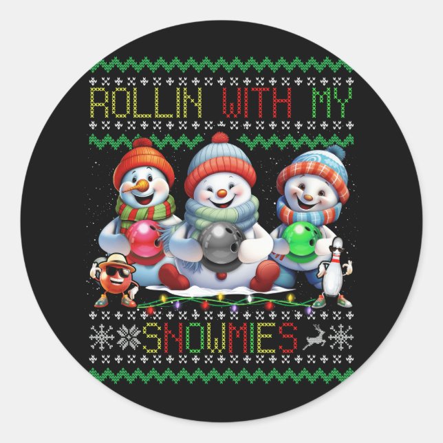 Bowling Lover Bowlers Rollin zu Weihnachten Runder Aufkleber (Vorderseite)