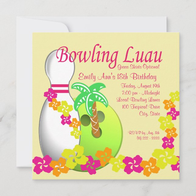 Bowling Luau Einladung (Vorderseite)