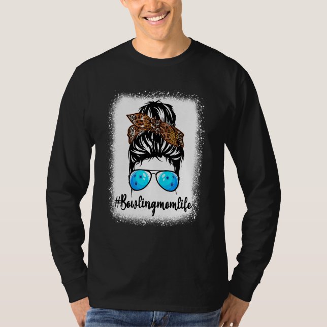 Bowling Mama Leopard Messy Bun Hair Women T-Shirt (Vorderseite)